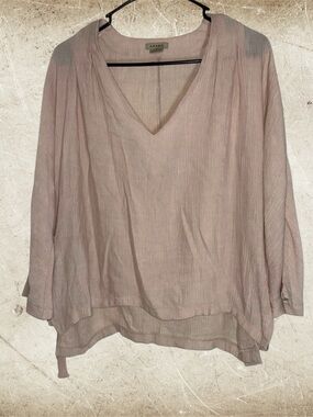Anama Beige Tan High Low 3/4 Sleeve Blouse with Side Ties size M